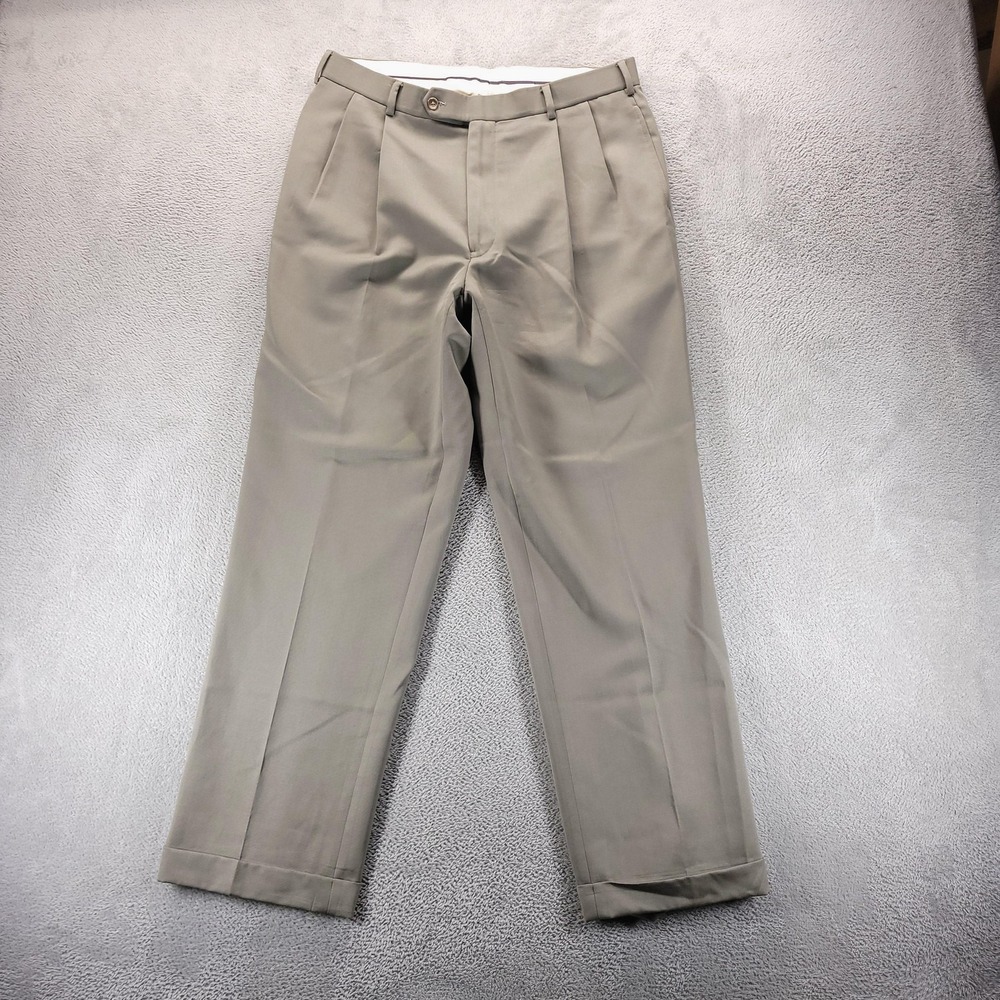 Brooks Brothers Pants Mens 34x30 Beige Wool Pleated Cuffed Dress Trousers Office